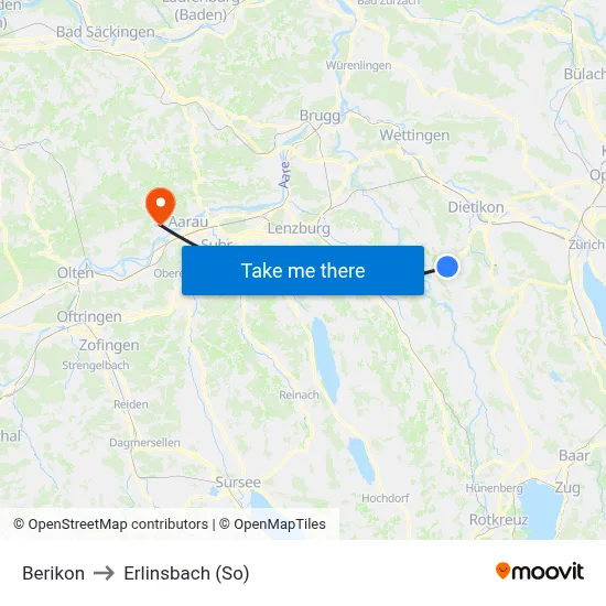 Berikon to Erlinsbach (So) map