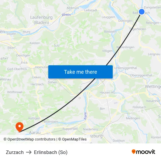 Zurzach to Erlinsbach (So) map