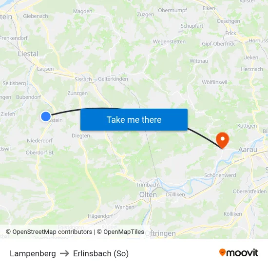Lampenberg to Erlinsbach (So) map