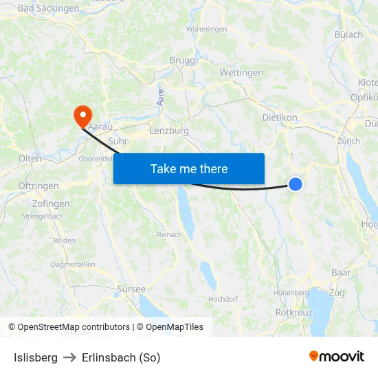 Islisberg to Erlinsbach (So) map
