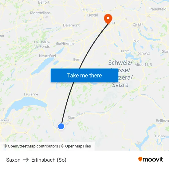Saxon to Erlinsbach (So) map