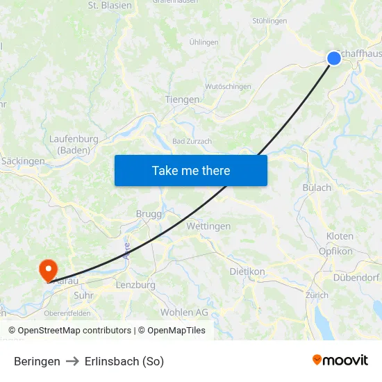 Beringen to Erlinsbach (So) map