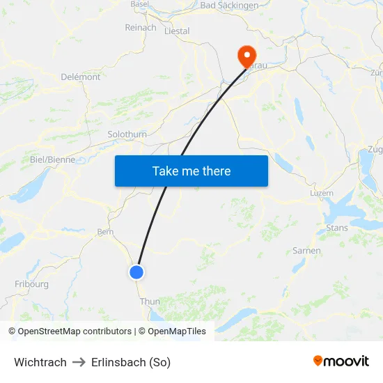 Wichtrach to Erlinsbach (So) map