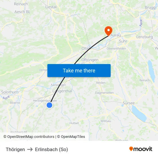 Thörigen to Erlinsbach (So) map