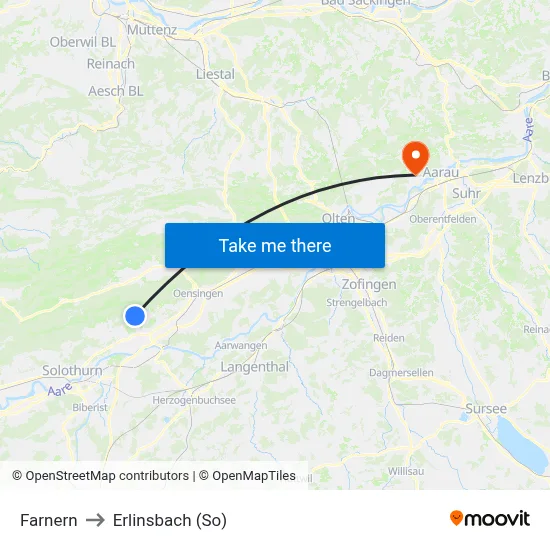 Farnern to Erlinsbach (So) map