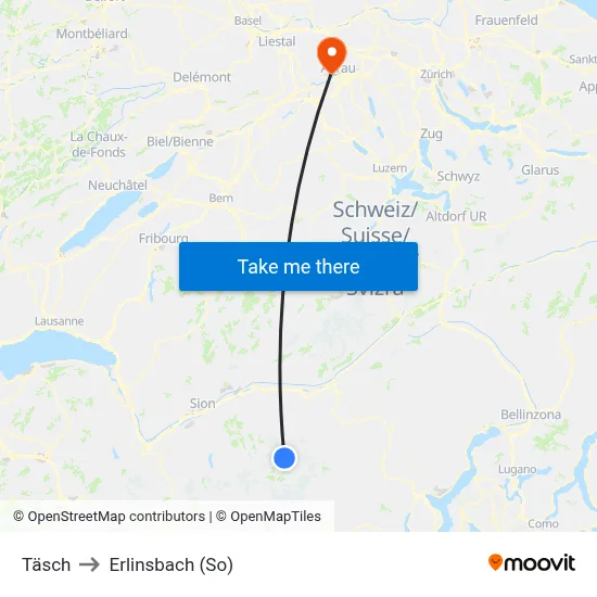 Täsch to Erlinsbach (So) map