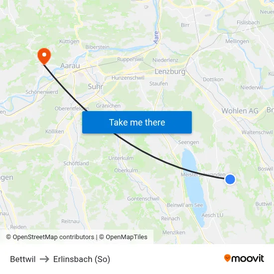 Bettwil to Erlinsbach (So) map