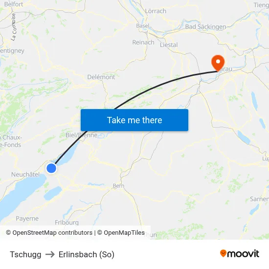 Tschugg to Erlinsbach (So) map