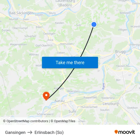 Gansingen to Erlinsbach (So) map
