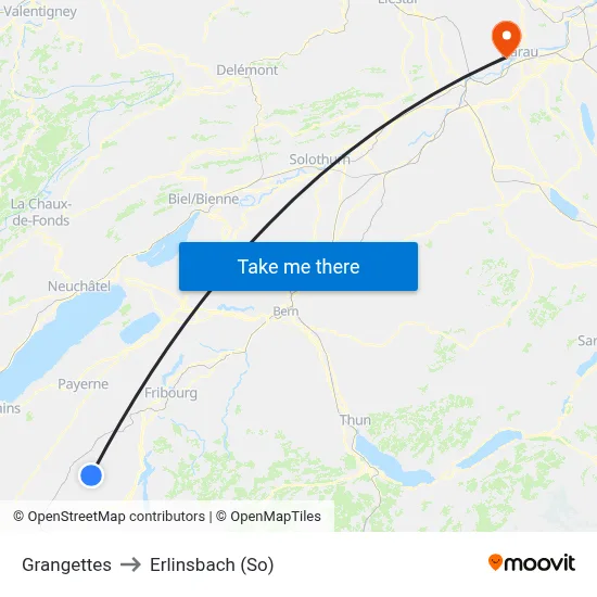 Grangettes to Erlinsbach (So) map