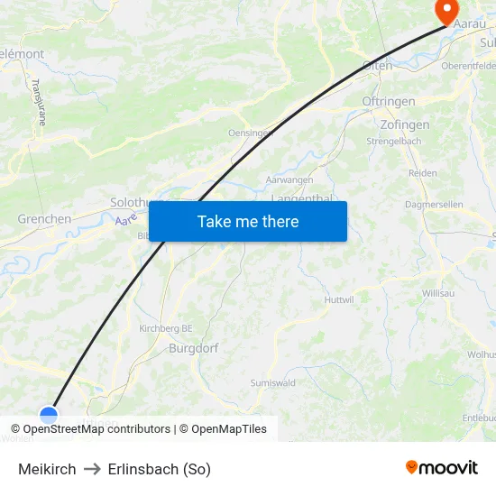Meikirch to Erlinsbach (So) map