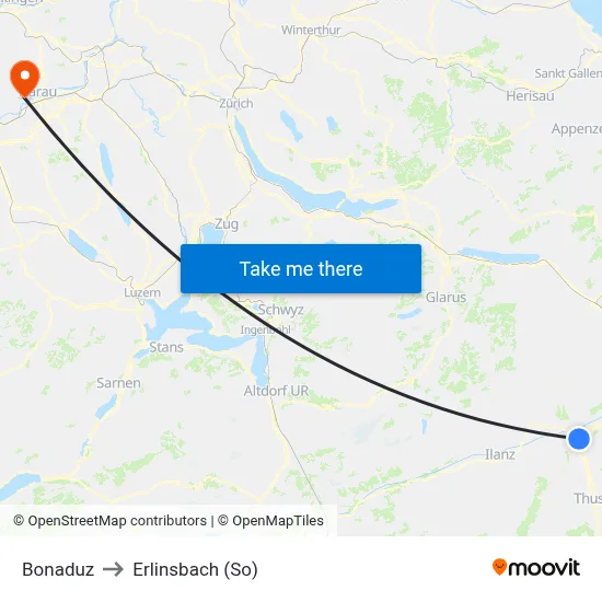 Bonaduz to Erlinsbach (So) map