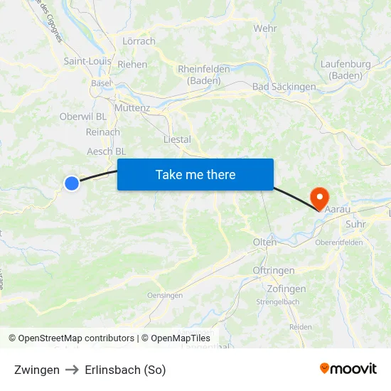 Zwingen to Erlinsbach (So) map