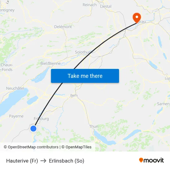 Hauterive (Fr) to Erlinsbach (So) map
