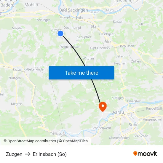 Zuzgen to Erlinsbach (So) map