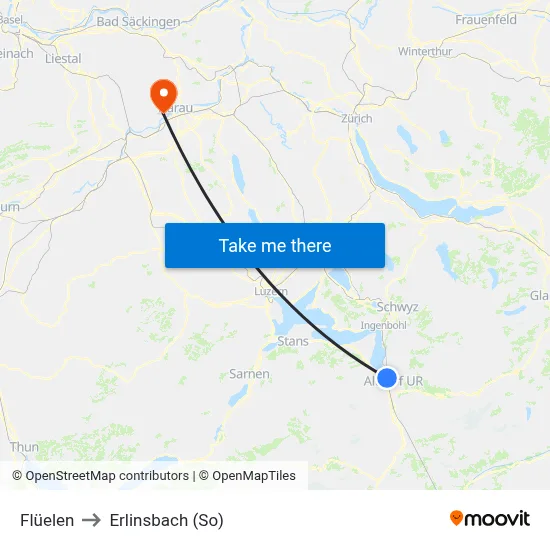 Flüelen to Erlinsbach (So) map