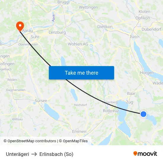 Unterägeri to Erlinsbach (So) map