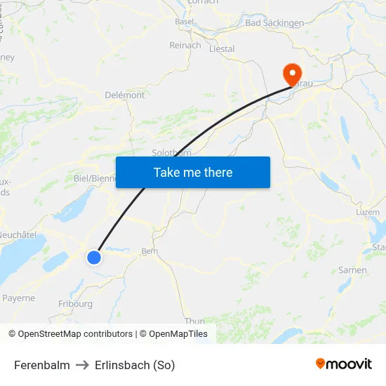 Ferenbalm to Erlinsbach (So) map