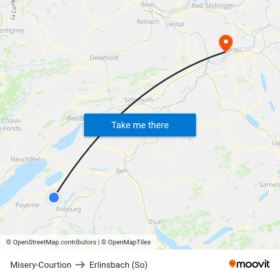 Misery-Courtion to Erlinsbach (So) map