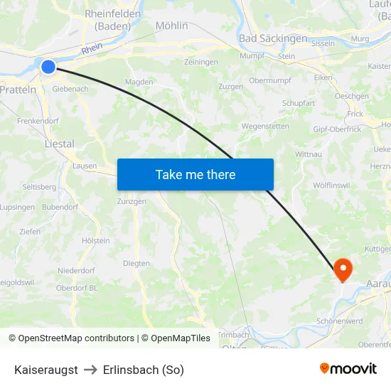 Kaiseraugst to Erlinsbach (So) map