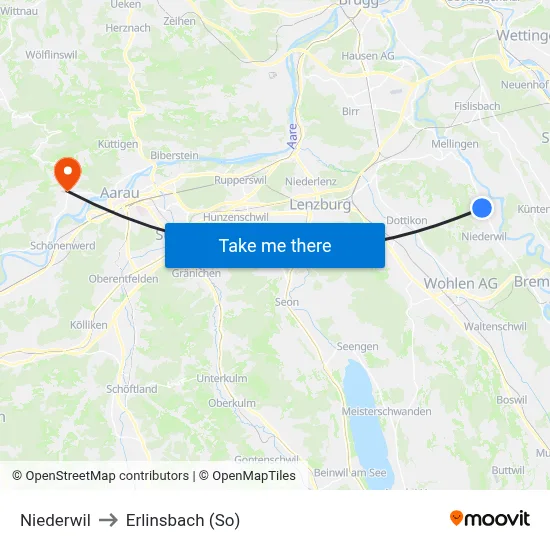 Niederwil to Erlinsbach (So) map