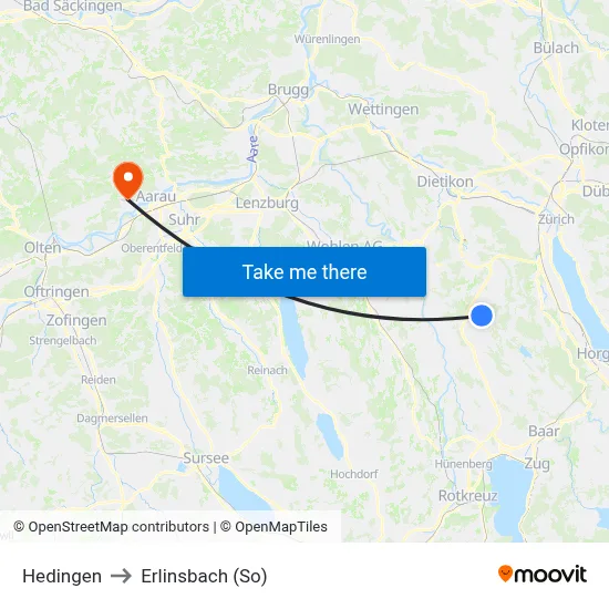 Hedingen to Erlinsbach (So) map