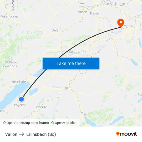 Vallon to Erlinsbach (So) map