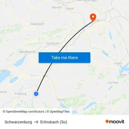 Schwarzenburg to Erlinsbach (So) map
