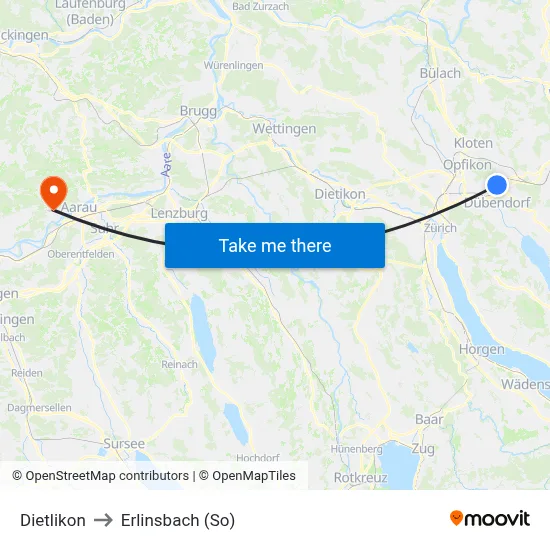 Dietlikon to Erlinsbach (So) map