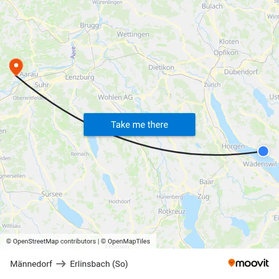 Männedorf to Erlinsbach (So) map