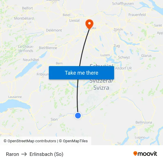 Raron to Erlinsbach (So) map