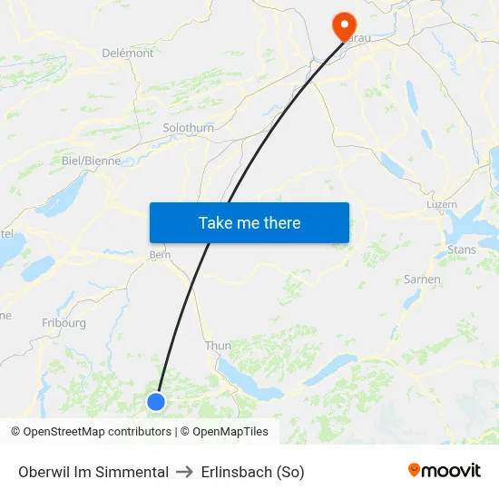 Oberwil Im Simmental to Erlinsbach (So) map