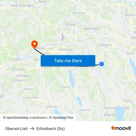 Oberwil-Lieli to Erlinsbach (So) map