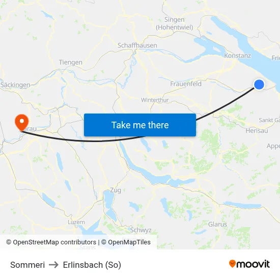 Sommeri to Erlinsbach (So) map