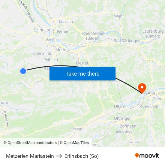 Metzerlen-Mariastein to Erlinsbach (So) map