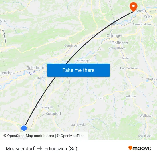 Moosseedorf to Erlinsbach (So) map