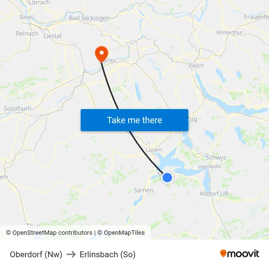 Oberdorf (Nw) to Erlinsbach (So) map