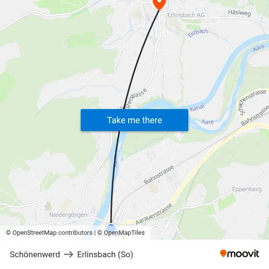 Schönenwerd to Erlinsbach (So) map