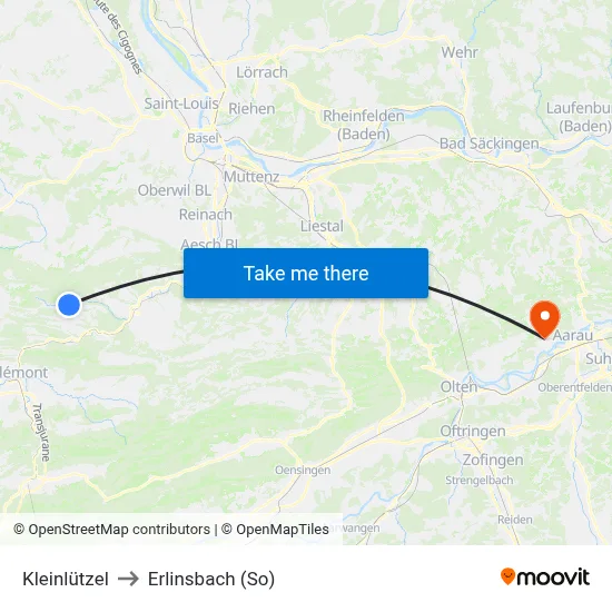 Kleinlützel to Erlinsbach (So) map