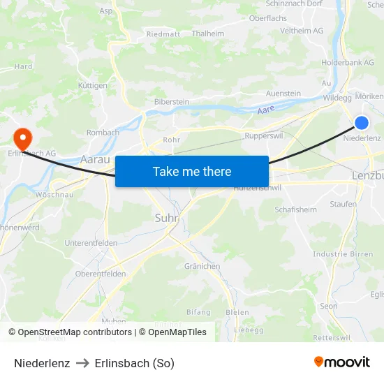Niederlenz to Erlinsbach (So) map