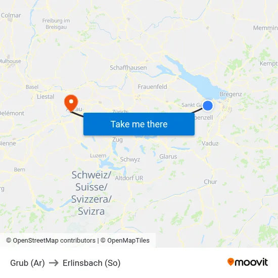Grub (Ar) to Erlinsbach (So) map