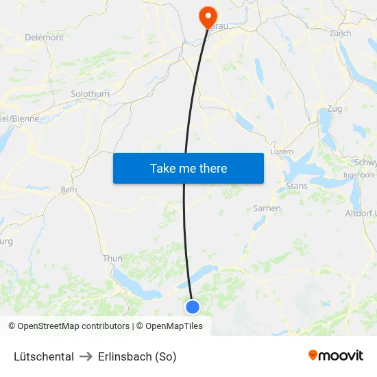 Lütschental to Erlinsbach (So) map