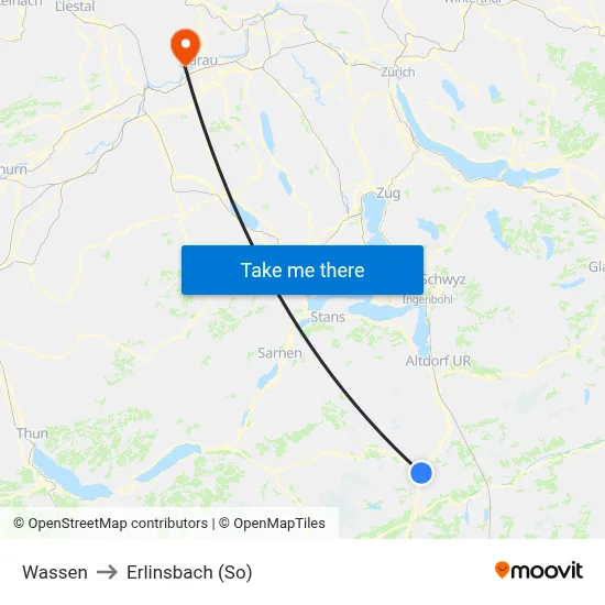 Wassen to Erlinsbach (So) map
