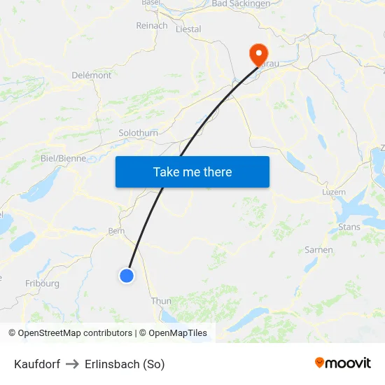 Kaufdorf to Erlinsbach (So) map