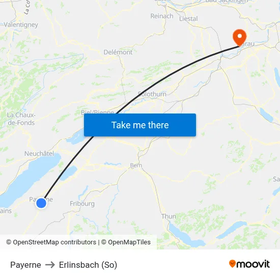 Payerne to Erlinsbach (So) map
