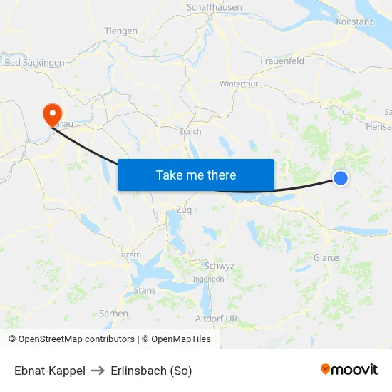Ebnat-Kappel to Erlinsbach (So) map