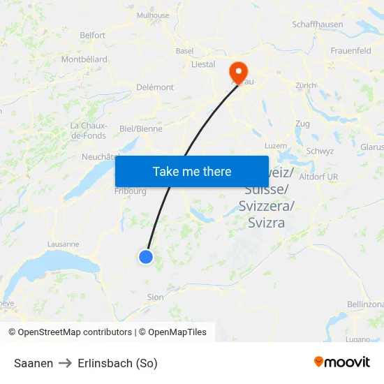 Saanen to Erlinsbach (So) map