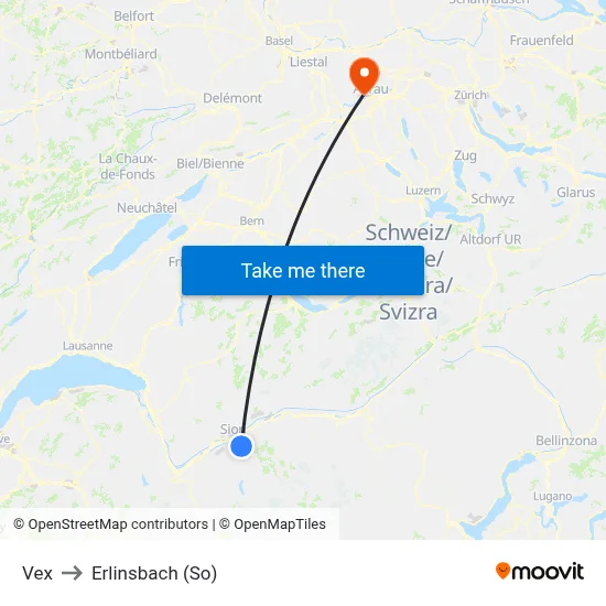Vex to Erlinsbach (So) map