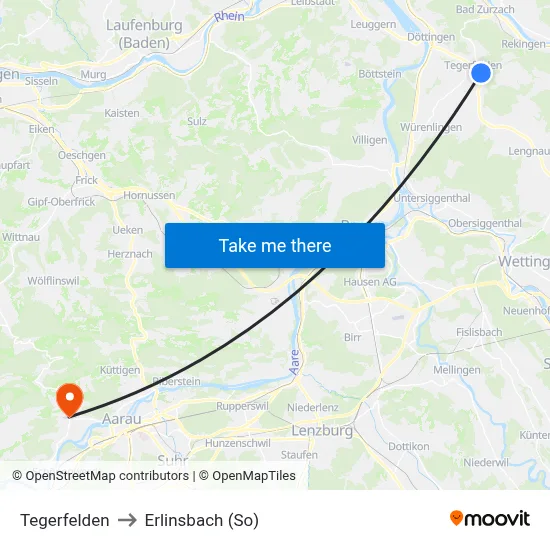 Tegerfelden to Erlinsbach (So) map