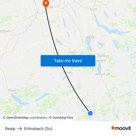 Realp to Erlinsbach (So) map